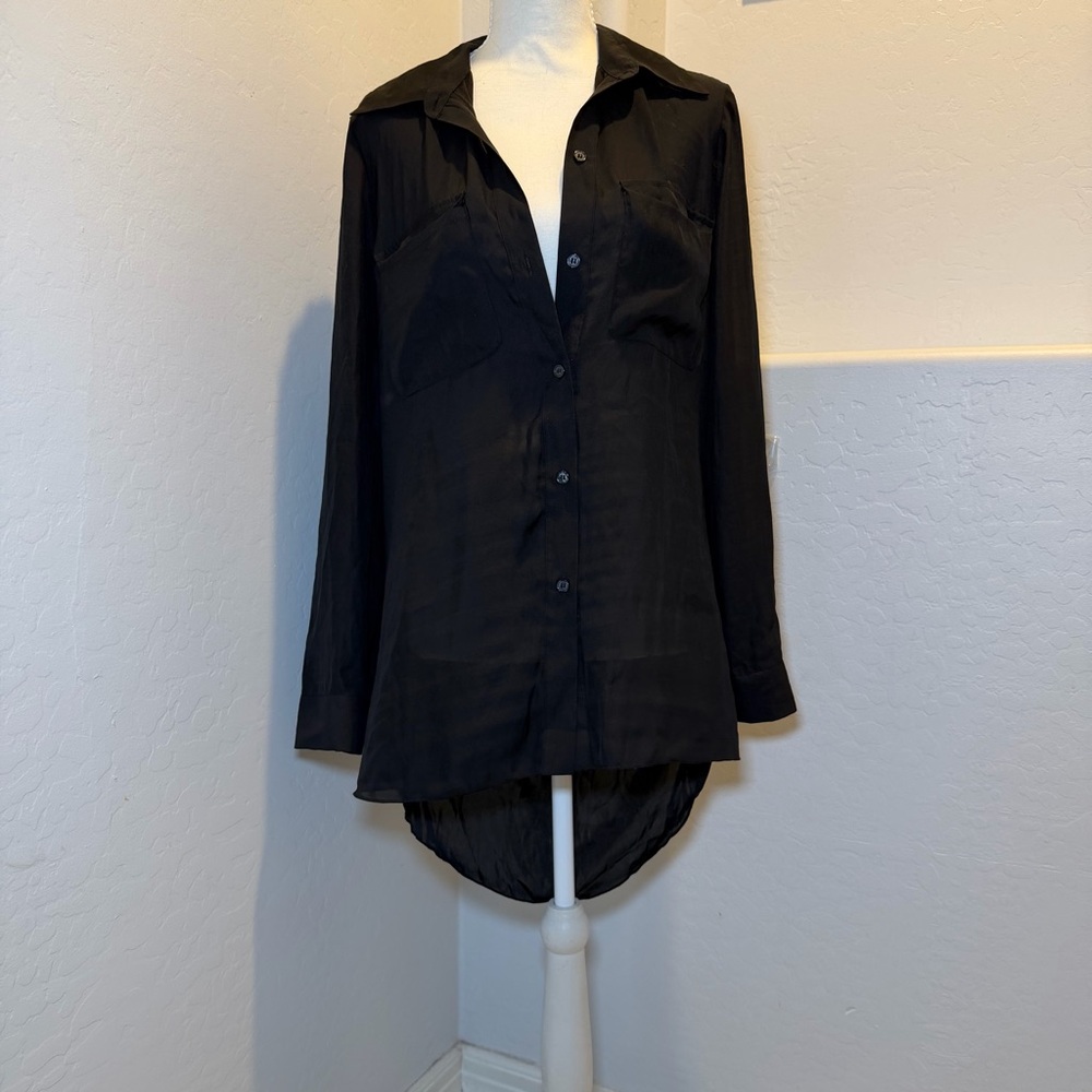 Venus Black Open Back Button Down Blouse Size S D… - image 2